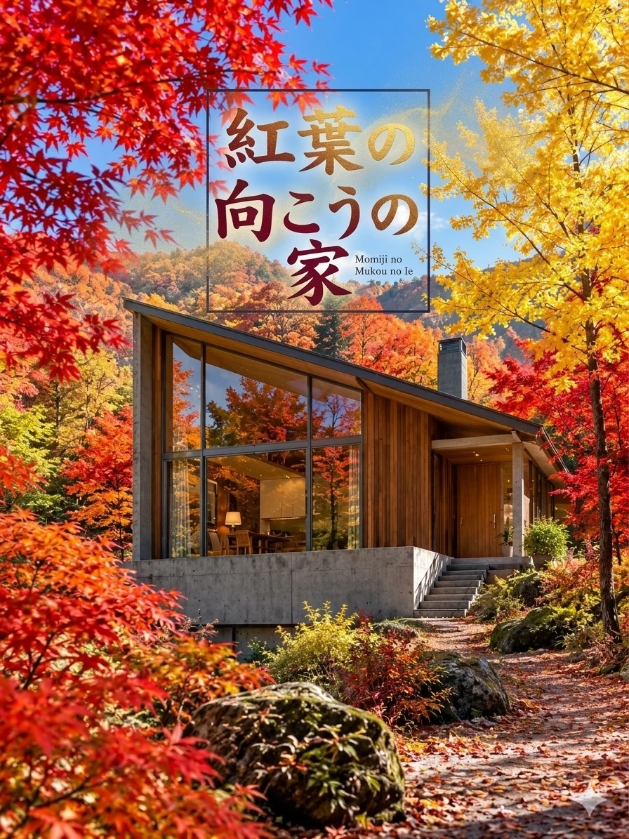 紅葉の向こうの家